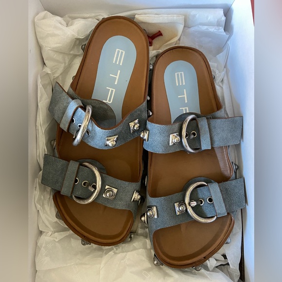 Etro Crown Me Sandals Blue Suede with Silver Studs Brand New With Box 38 - 8 - Picture 4 of 10